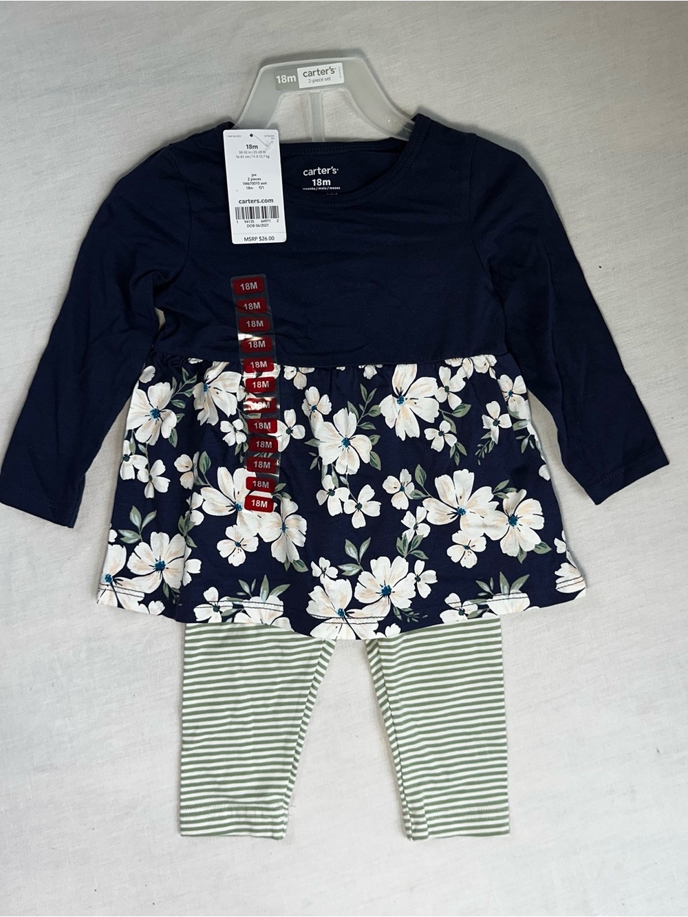 Carter's Navy Floral Long-Sleeve Tunic with Green Stripe Leggings